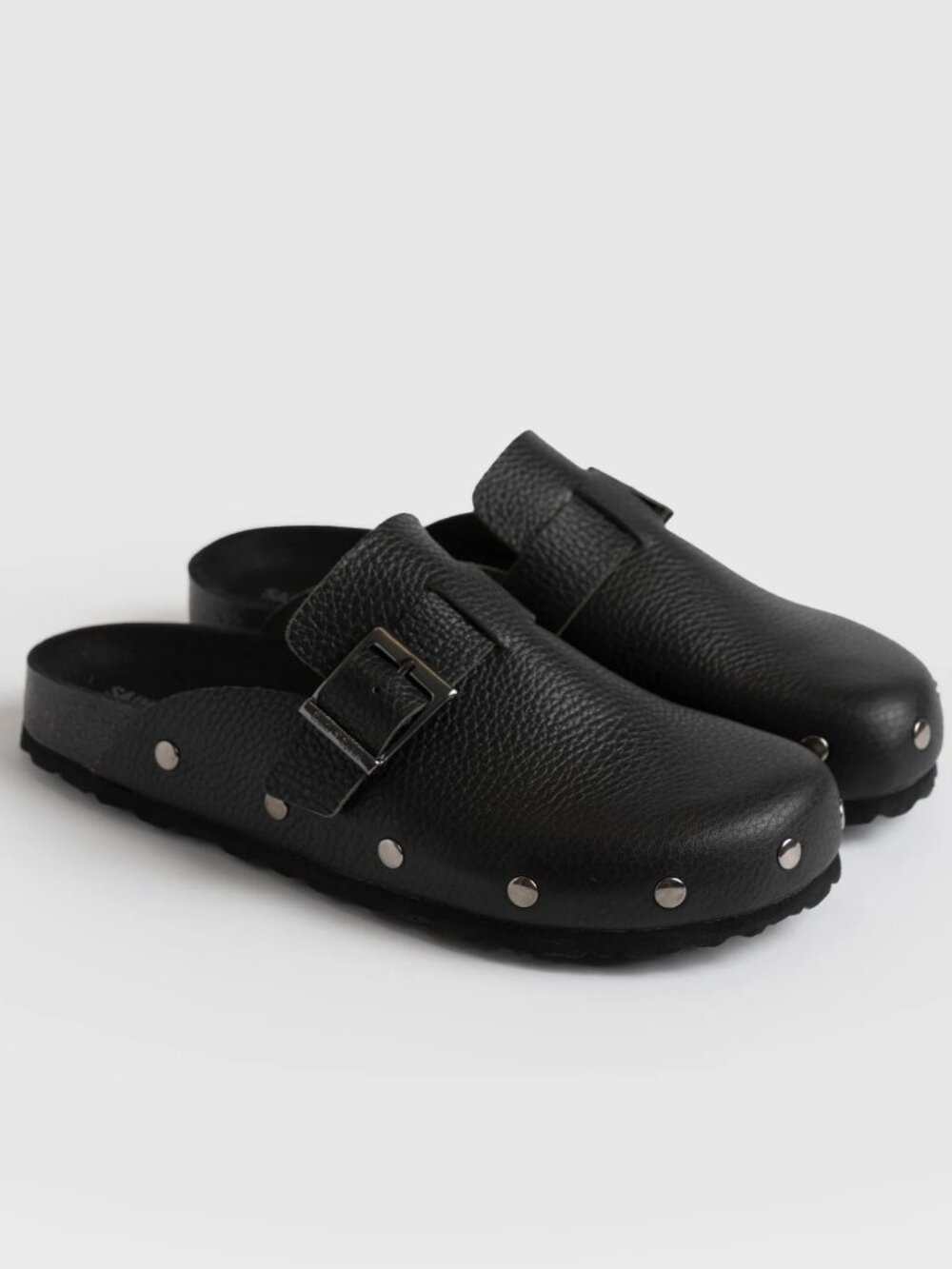 Saint + Sofia Studded Leather Clogs in Black Everyday Comfort Classic Stylish